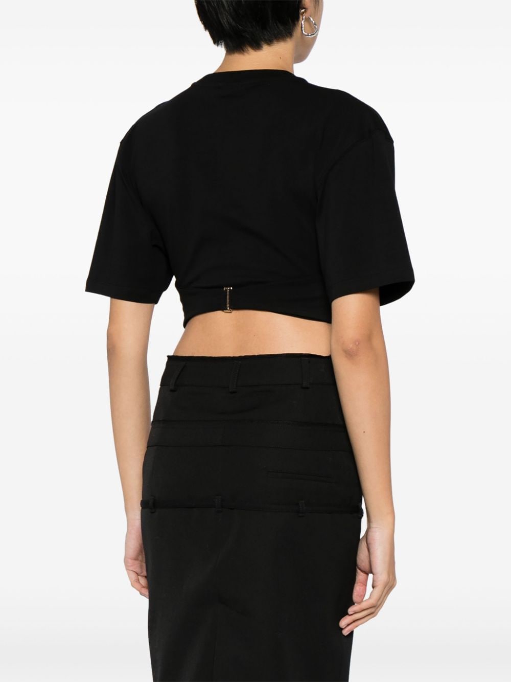 JACQUEMUS Black Stretch-Cotton Draped T-Shirt image 1