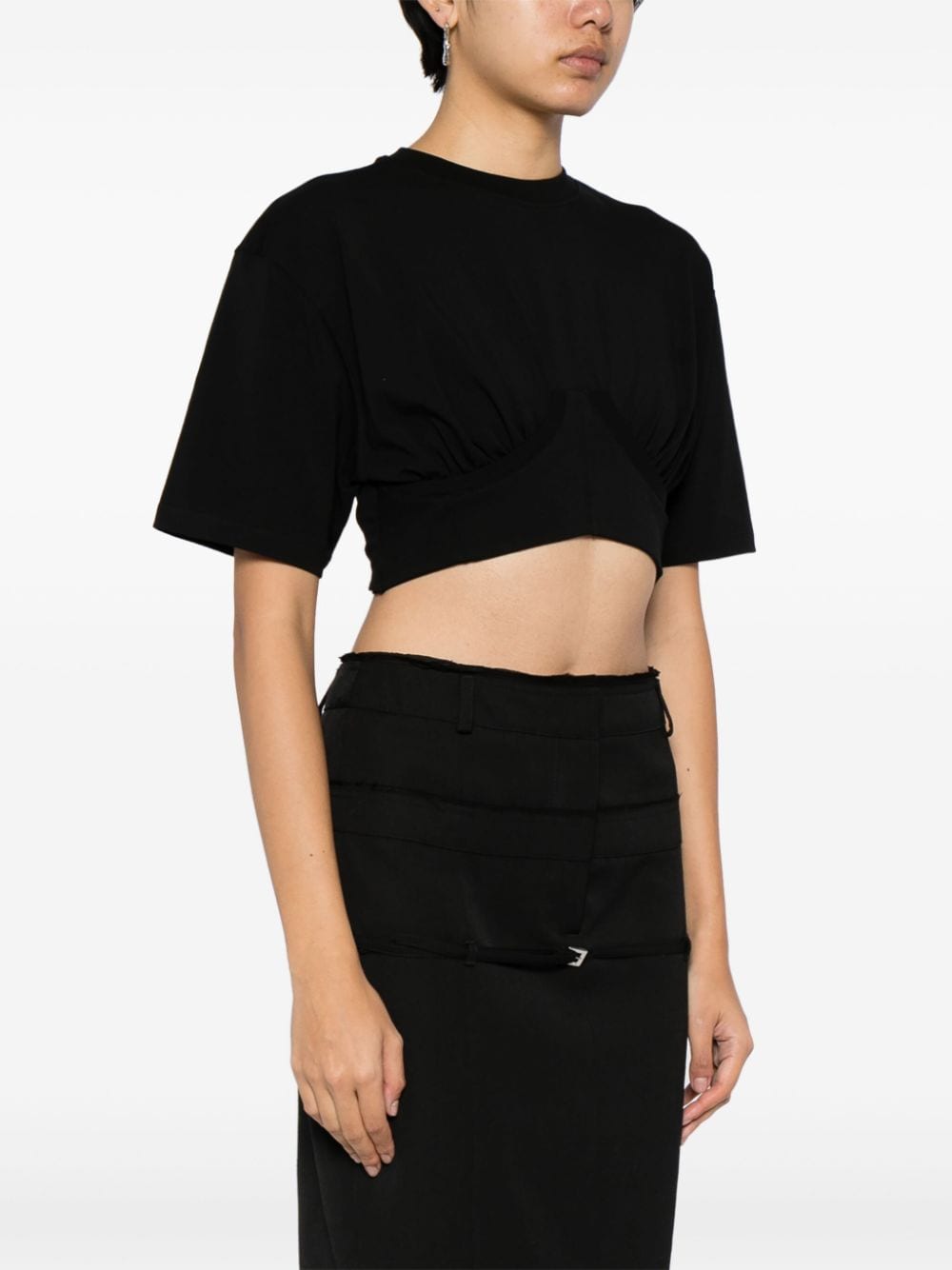 JACQUEMUS Black Stretch-Cotton Draped T-Shirt image 3