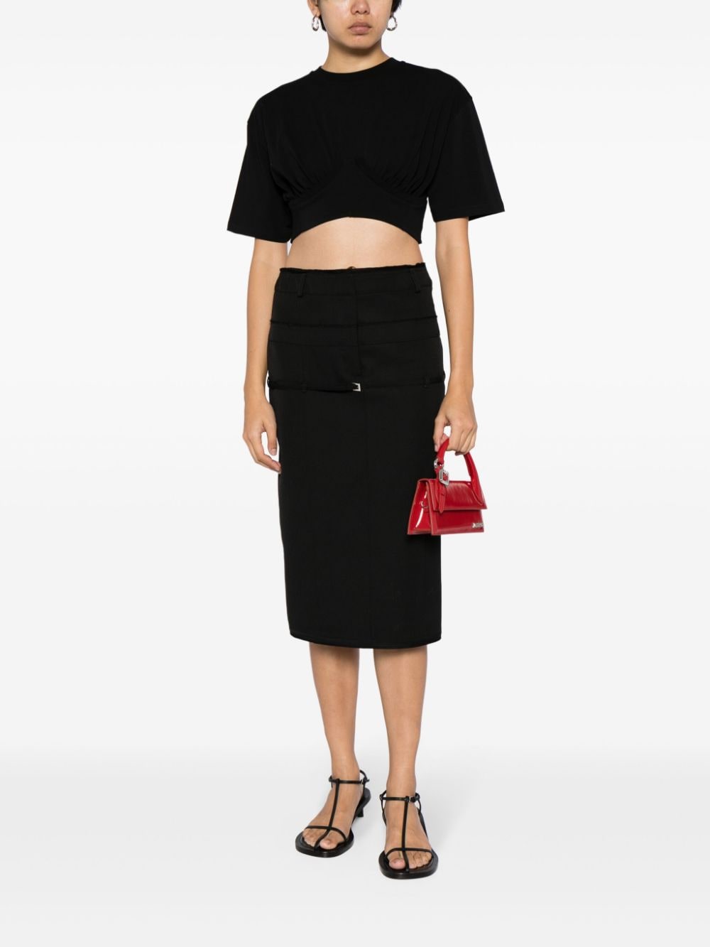 JACQUEMUS Black Stretch-Cotton Draped T-Shirt image 4