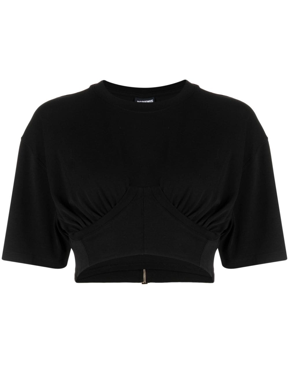 JACQUEMUS Black Stretch-Cotton Draped T-Shirt image 0