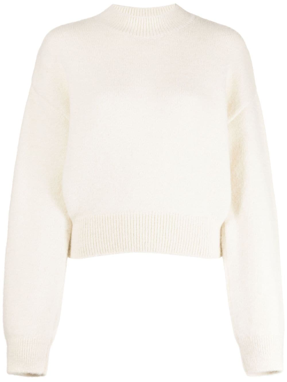 JACQUEMUS Beige Alpaca Wool Blend Intarsia Logo Crew Neck Sweater image 0