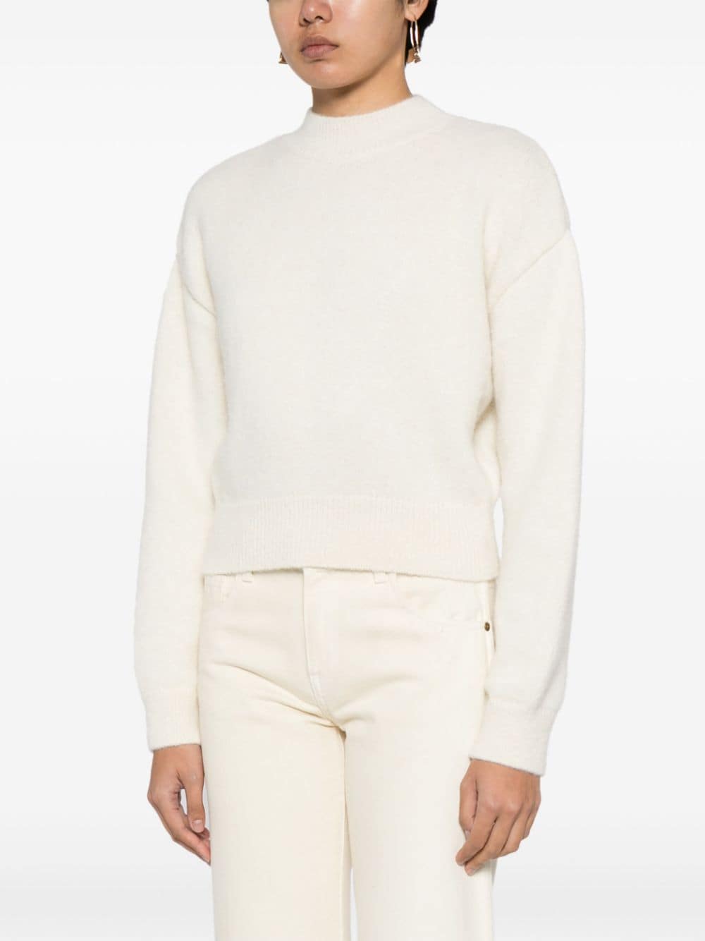 JACQUEMUS Beige Alpaca Wool Blend Intarsia Logo Crew Neck Sweater image 2