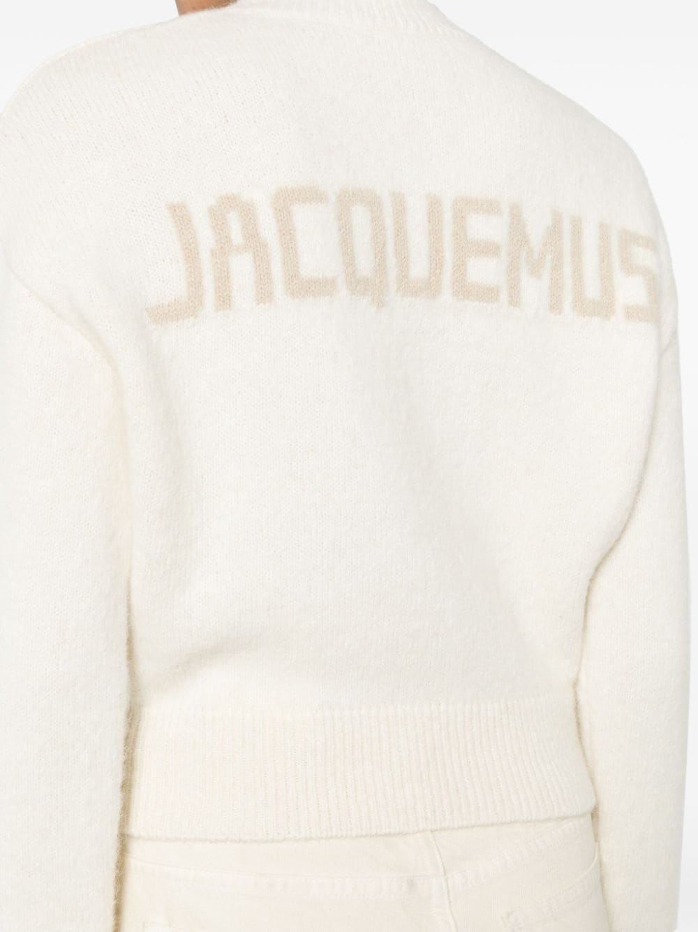 JACQUEMUS Beige Alpaca Wool Blend Intarsia Logo Crew Neck Sweater image 3