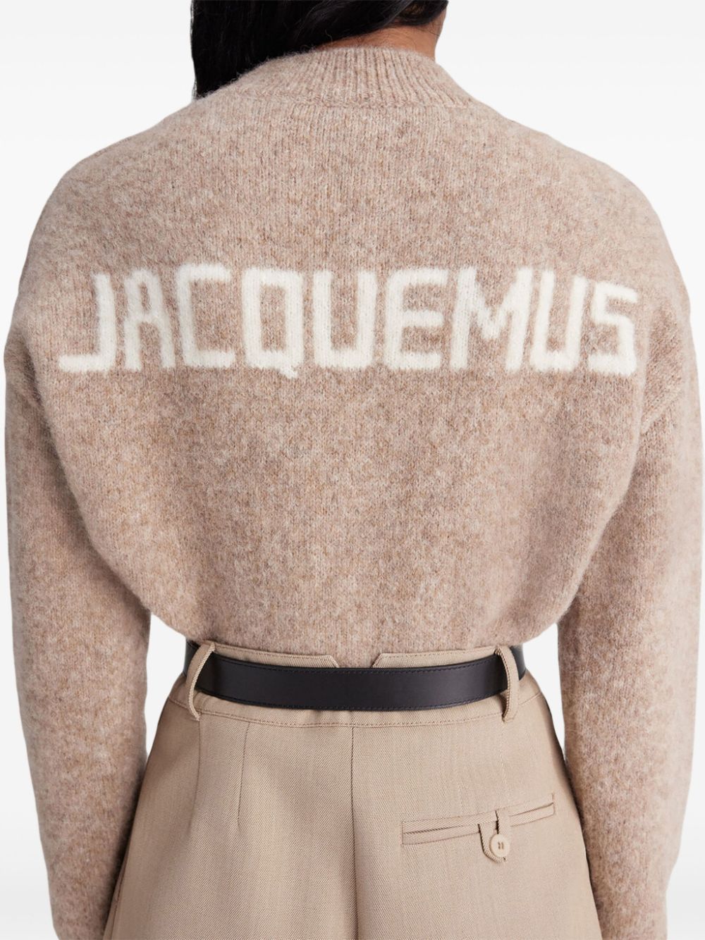 JACQUEMUS Beige Alpaca Blend Jacquard Logo Crewneck Sweater image 1