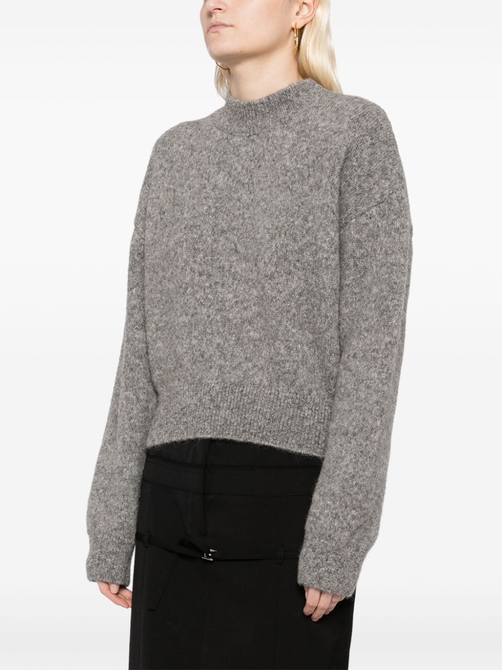 JACQUEMUS Grey Alpaca Wool-Blend Intarsia-Knit Crewneck Sweater image 3