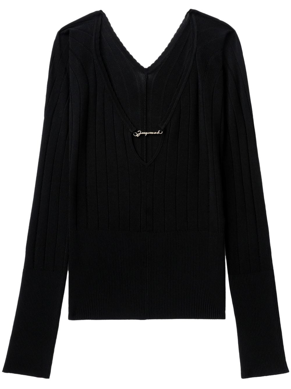 JACQUEMUS Ribbed V-Neck Sweater - Black image 0