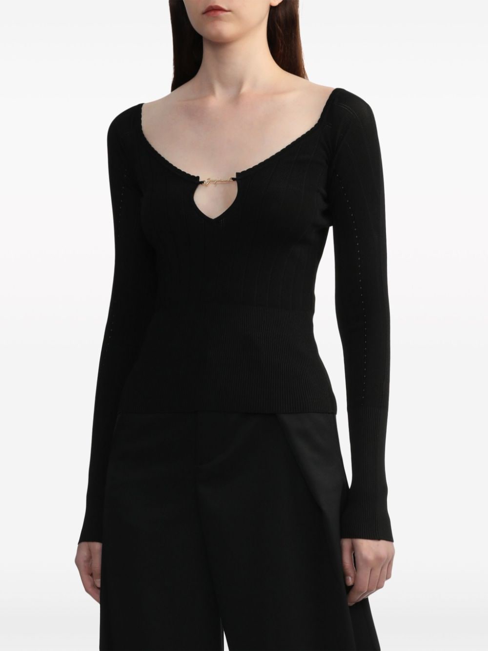 JACQUEMUS Ribbed V-Neck Sweater - Black image 5