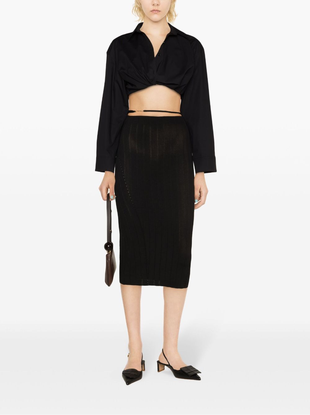 JACQUEMUS Ribbed Knit Pencil Skirt with Gold Logo image 1