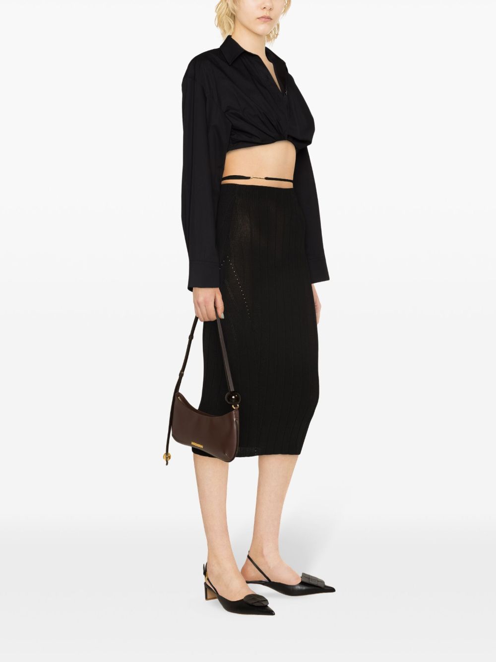 JACQUEMUS Ribbed Knit Pencil Skirt with Gold Logo image 3