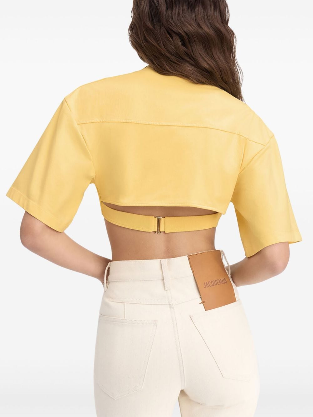 JACQUEMUS Yellow Cotton T-Shirt with Asymmetric Neck and Hem image 3