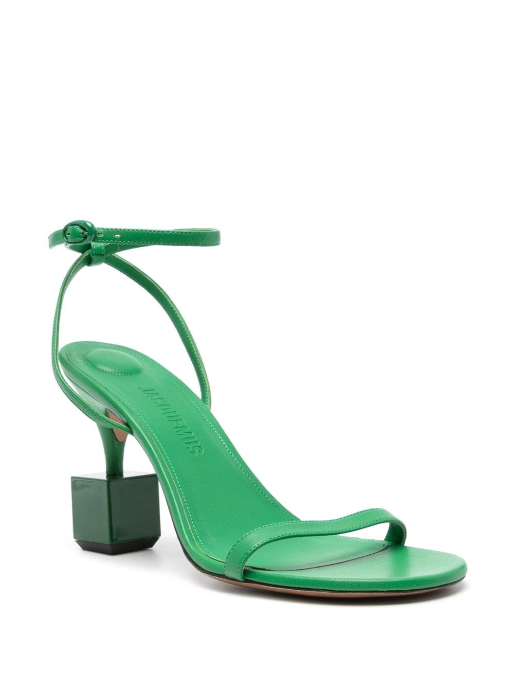 JACQUEMUS Green Leather Sculptural Heel Sandals image 3