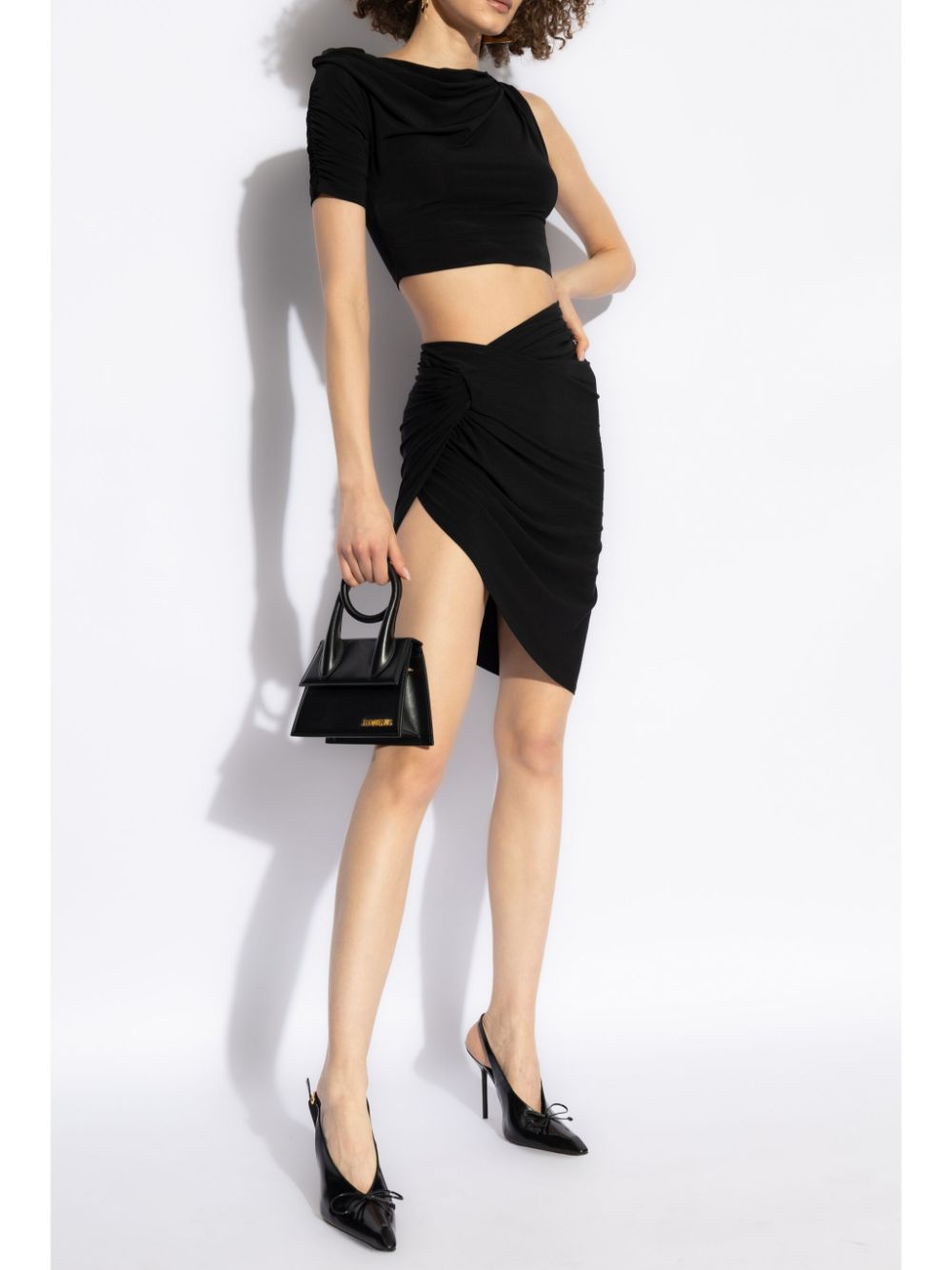 JACQUEMUS Asymmetric Draped Stretch Skirt - Black image 4