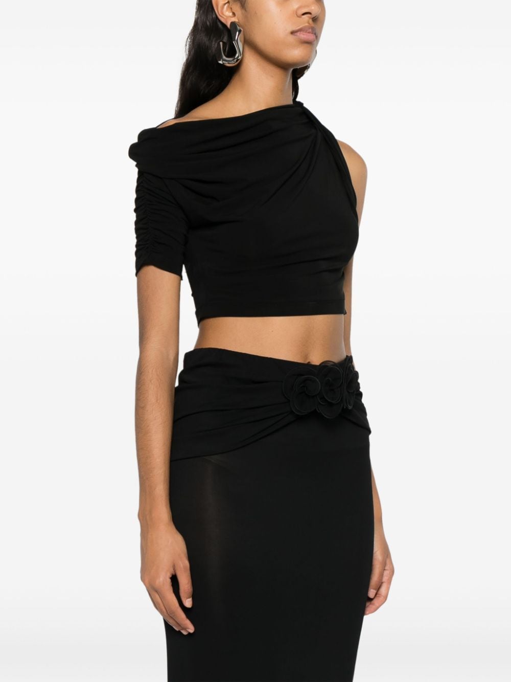 JACQUEMUS Asymmetric Twist Detail Off-Shoulder Top - Black image 1