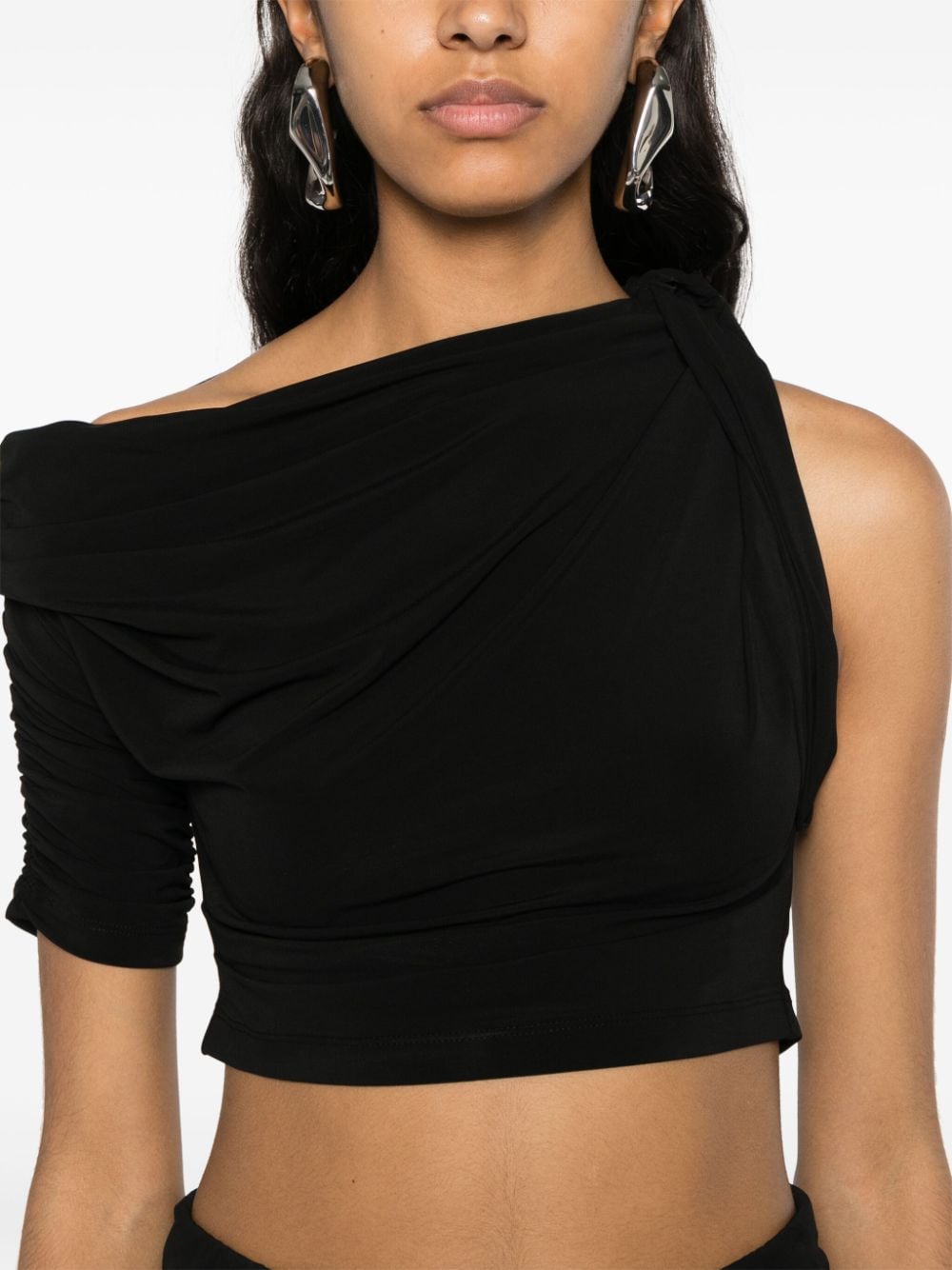 JACQUEMUS Asymmetric Twist Detail Off-Shoulder Top - Black image 2