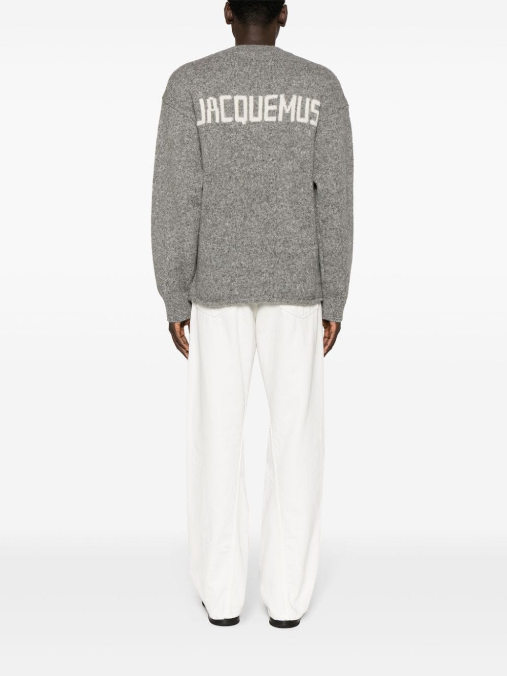 JACQUEMUS Grey Chunky Knit Sweater with Intarsia Logo image 4