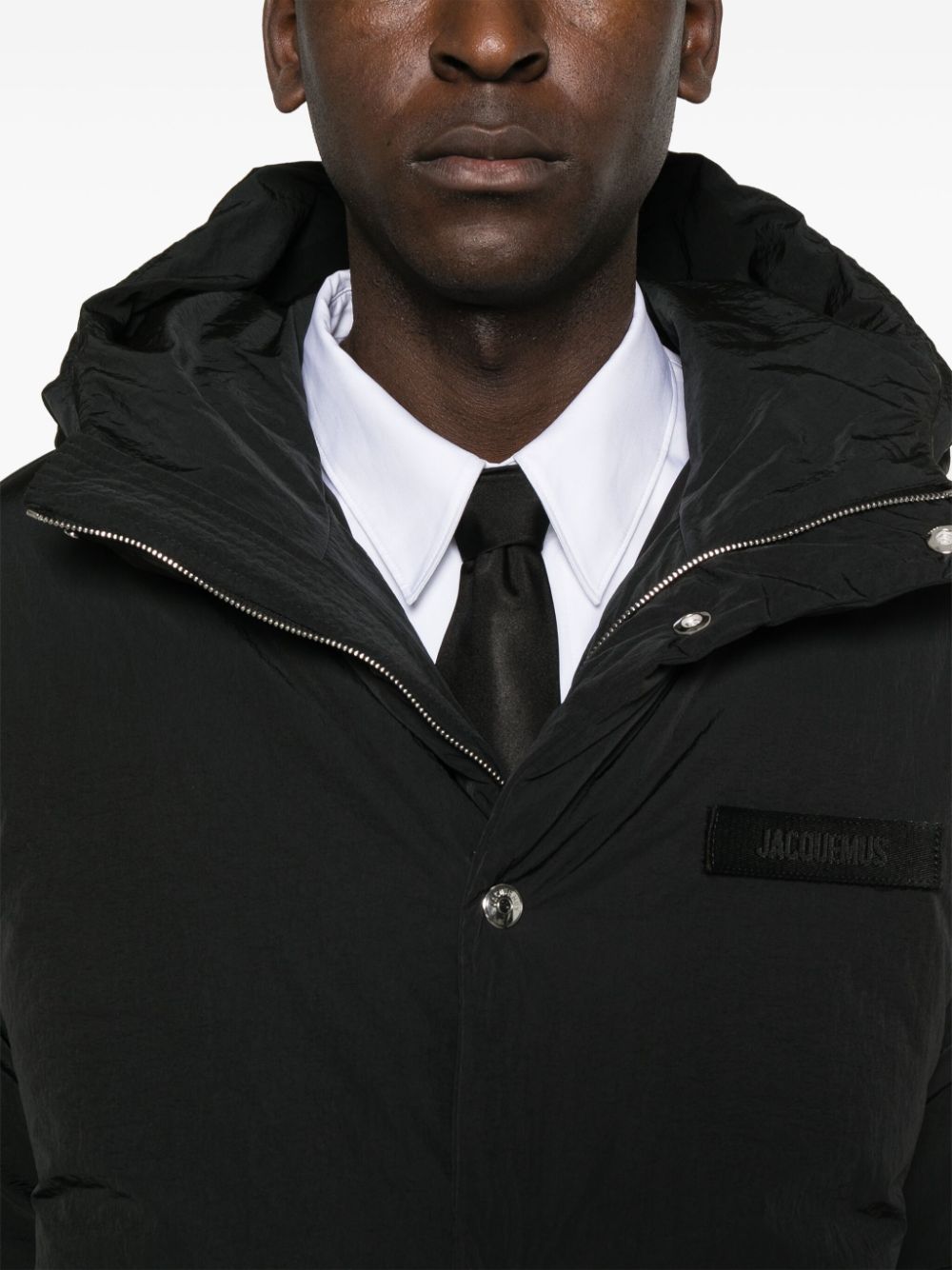 JACQUEMUS Black Padded Funnel Neck Long Sleeve Coat image 3