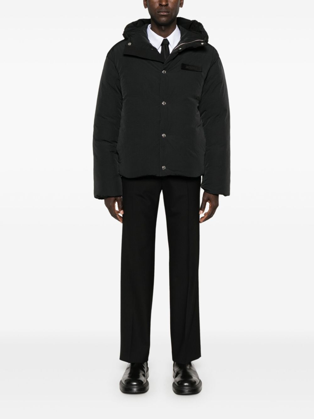 JACQUEMUS Black Padded Funnel Neck Long Sleeve Coat image 4