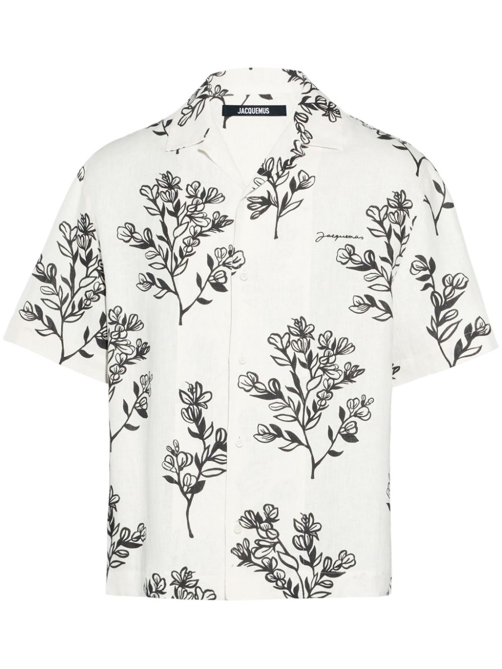 JACQUEMUS White Floral Linen Camp Collar Shirt image 0