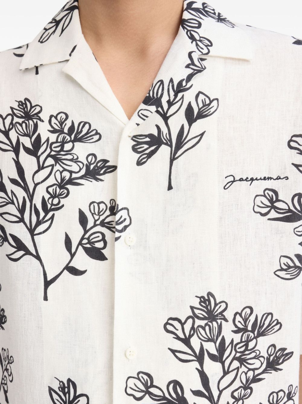 JACQUEMUS White Floral Linen Camp Collar Shirt image 1