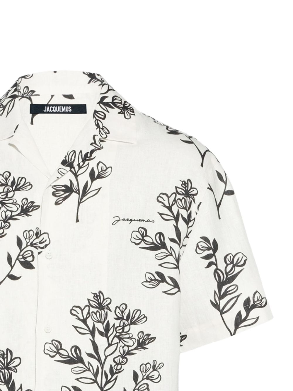 JACQUEMUS White Floral Linen Camp Collar Shirt image 2