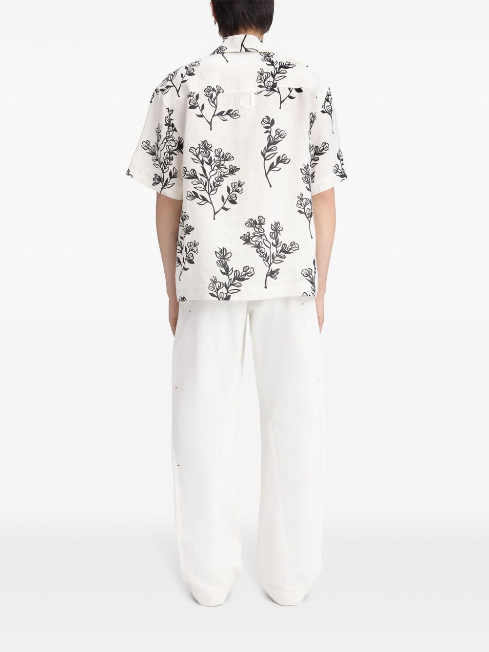 JACQUEMUS White Floral Linen Camp Collar Shirt image 3