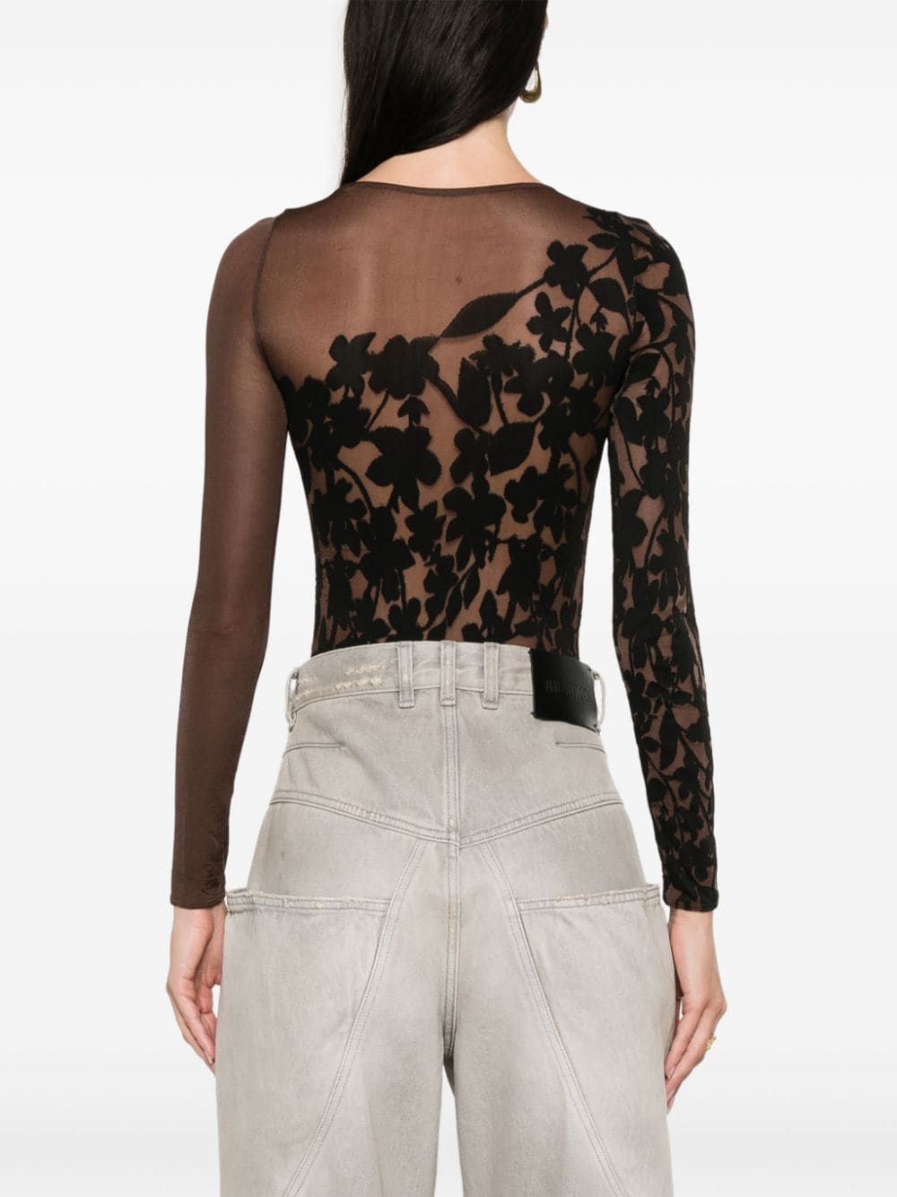 Wolford Brown Floral Jacquard Long Sleeve Top image 2