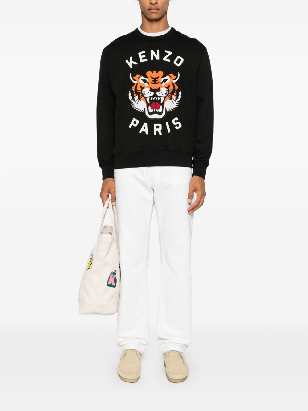 Kenzo Lucky Tiger Embroidered Black Cotton Sweater image 4