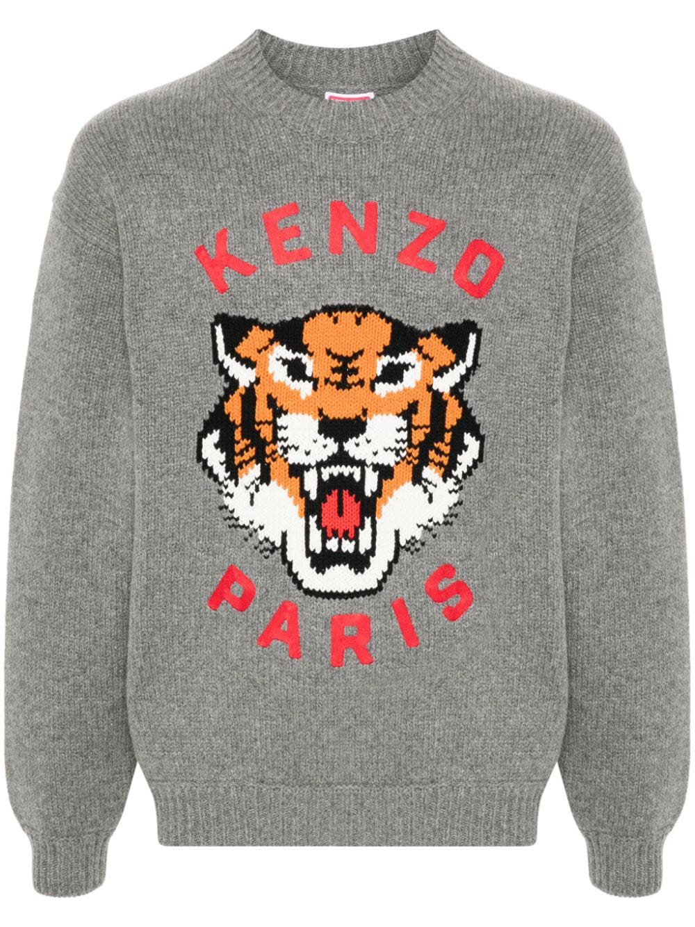 Kenzo Grey Wool Blend Tiger Intarsia Knit Sweater image 0