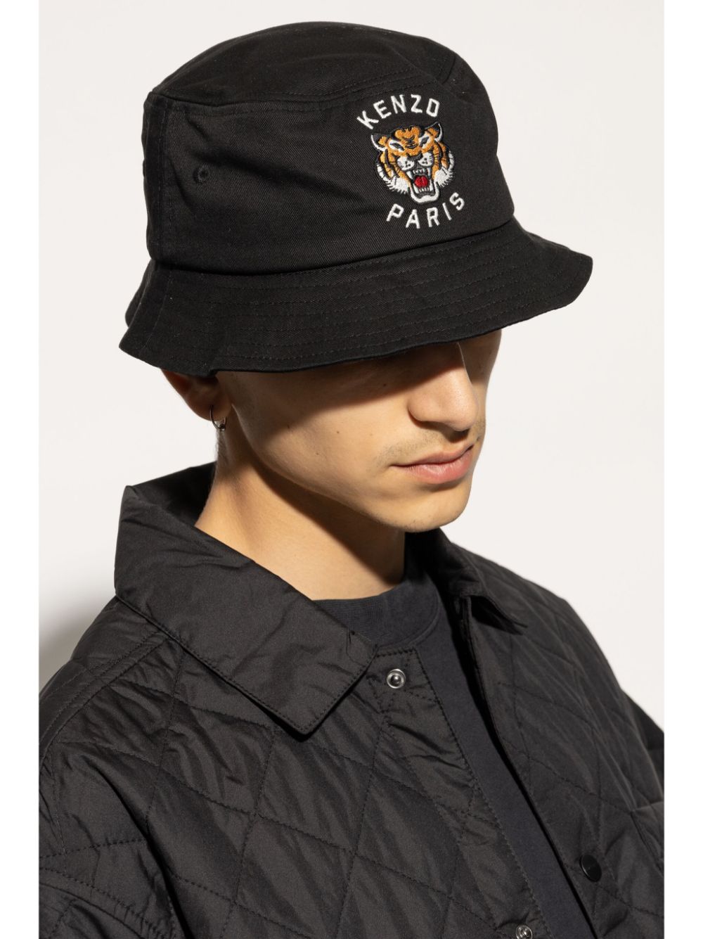 Kenzo Black Cotton Twill Curved Brim Hat with Tiger Logo image 1