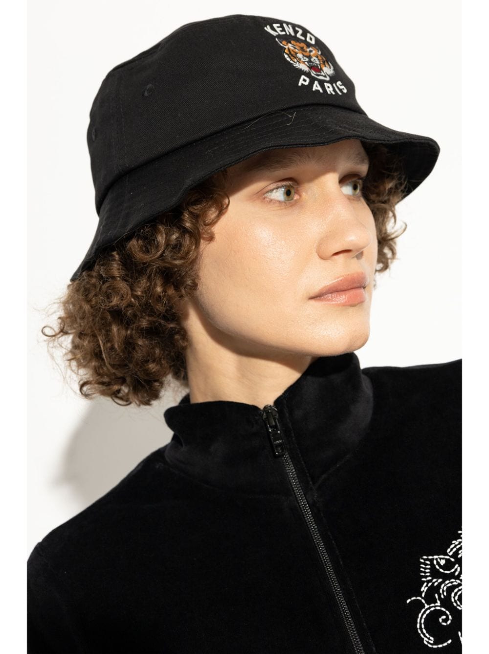 Kenzo Black Cotton Twill Curved Brim Hat with Tiger Logo image 3