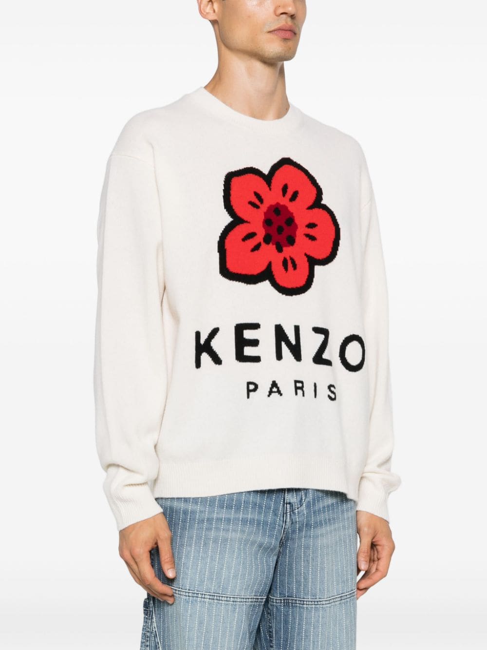 Kenzo Boke Flower Intarsia Knit Crewneck Sweater - White image 1