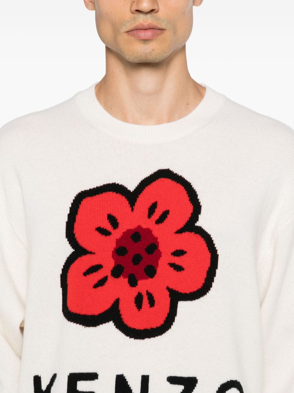 Kenzo Boke Flower Intarsia Knit Crewneck Sweater - White image 2