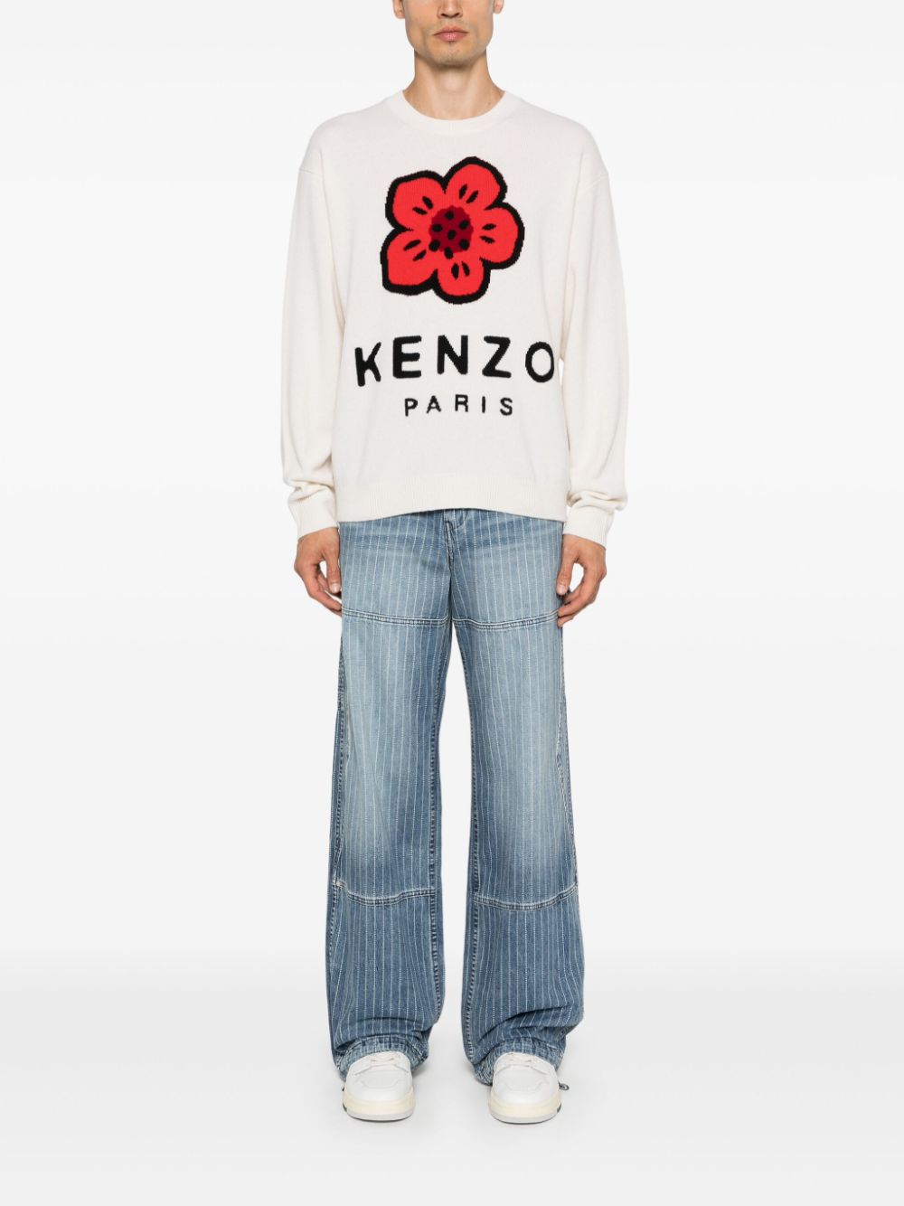 Kenzo Boke Flower Intarsia Knit Crewneck Sweater - White image 4