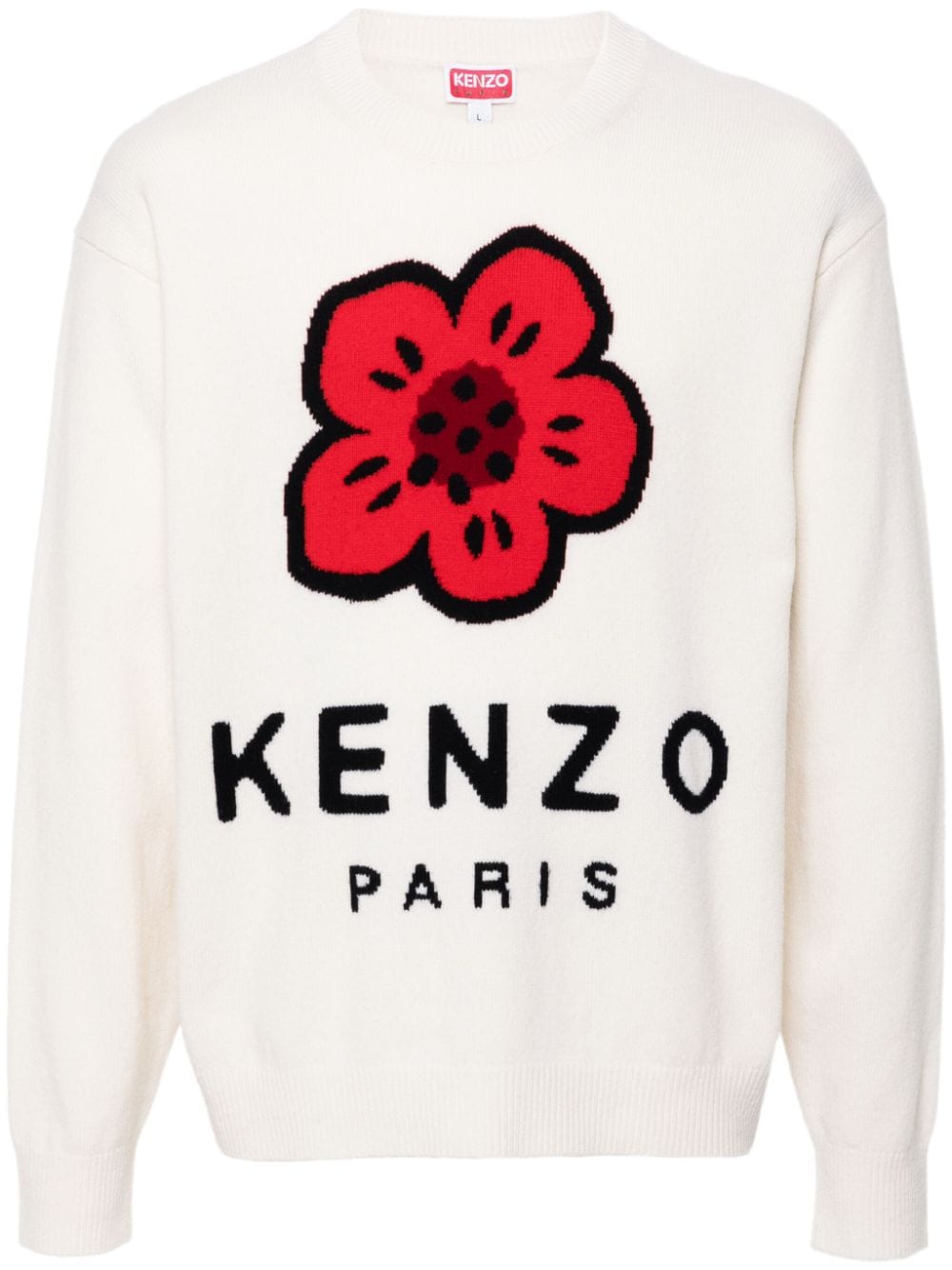 Kenzo Boke Flower Intarsia Knit Crewneck Sweater - White image 0