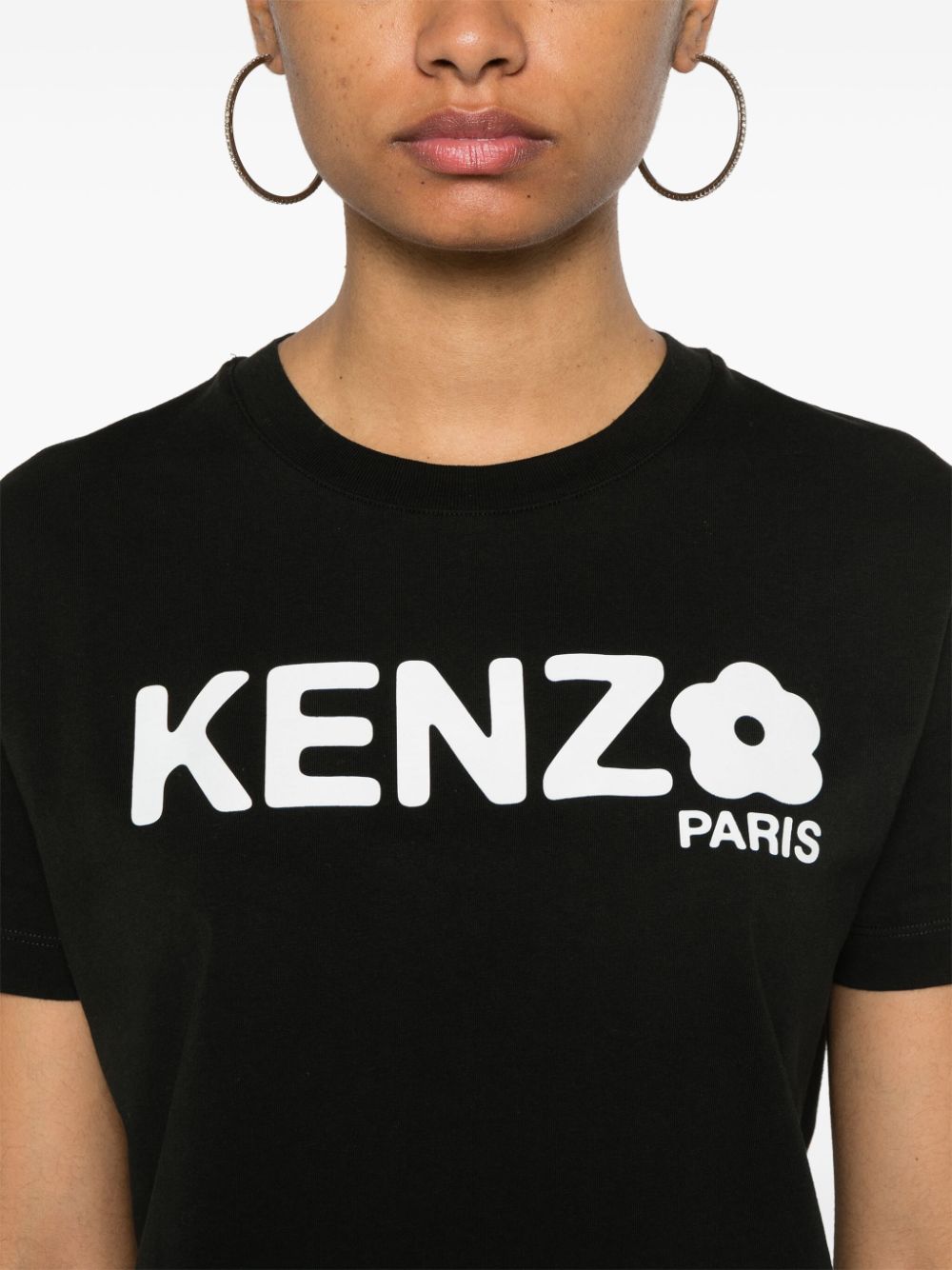 Kenzo Black Cotton T-Shirt with Logo Print image 1