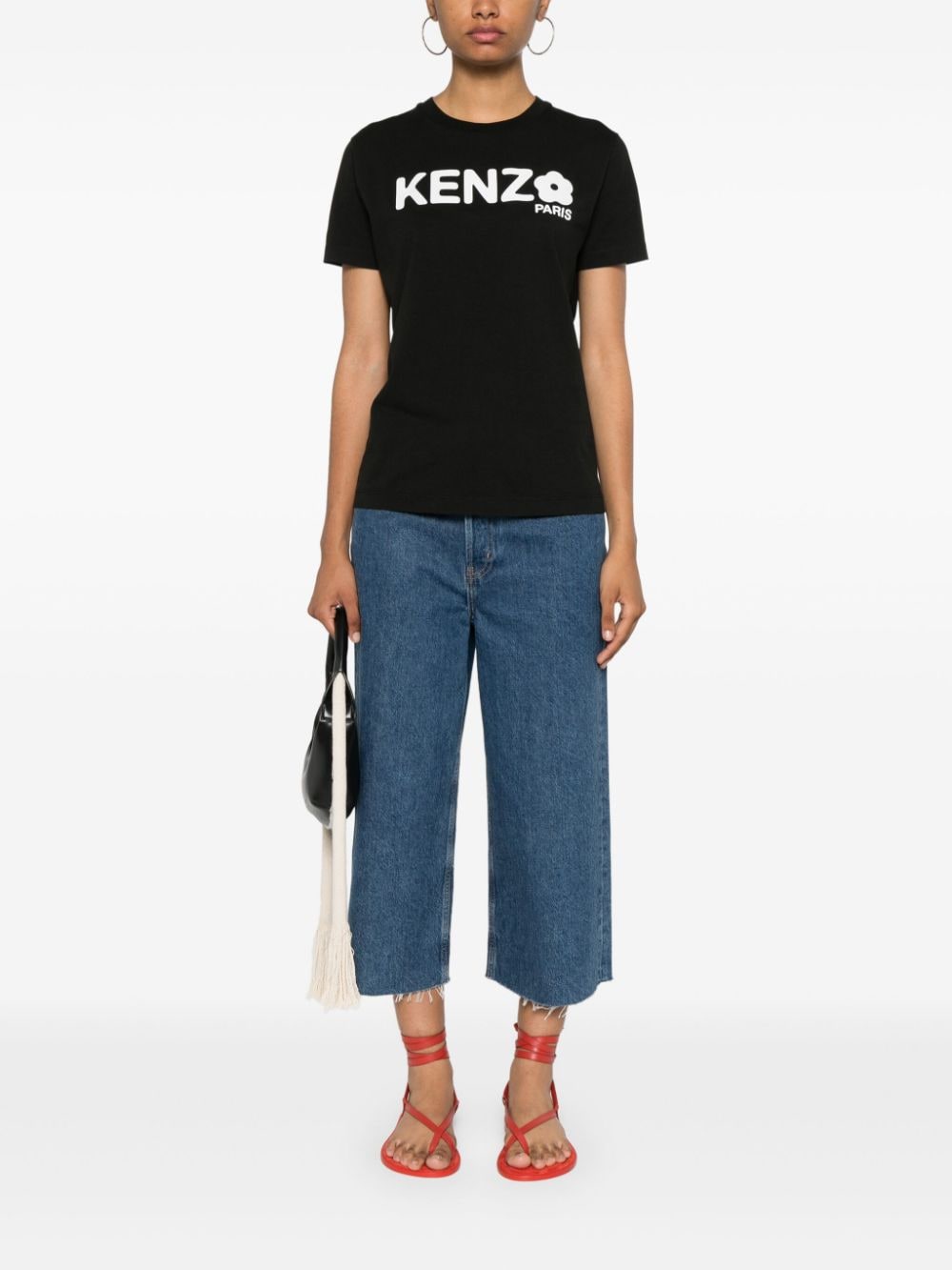 Kenzo Black Cotton T-Shirt with Logo Print image 2