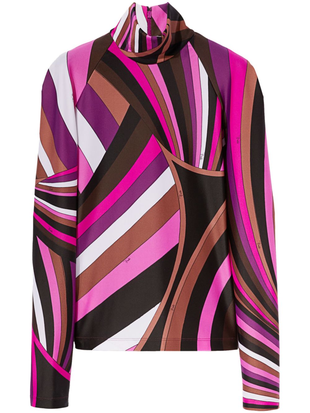 Pucci-Inspired Fuchsia Graphic Print Mock Neck Sweater image 1