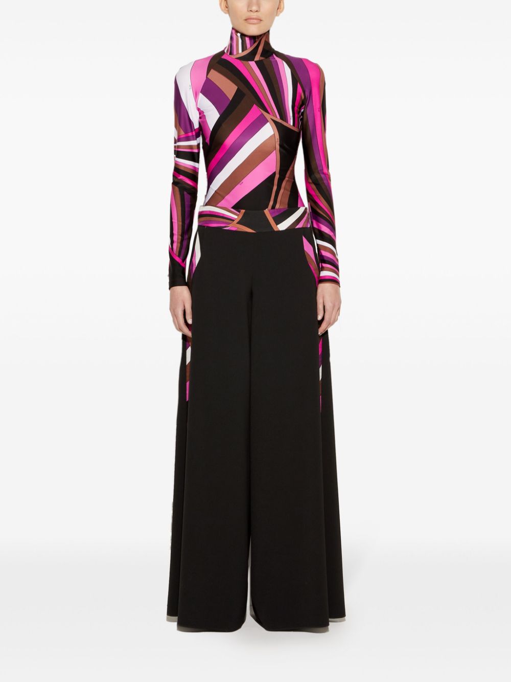 Pucci-Inspired Fuchsia Graphic Print Mock Neck Sweater image 3