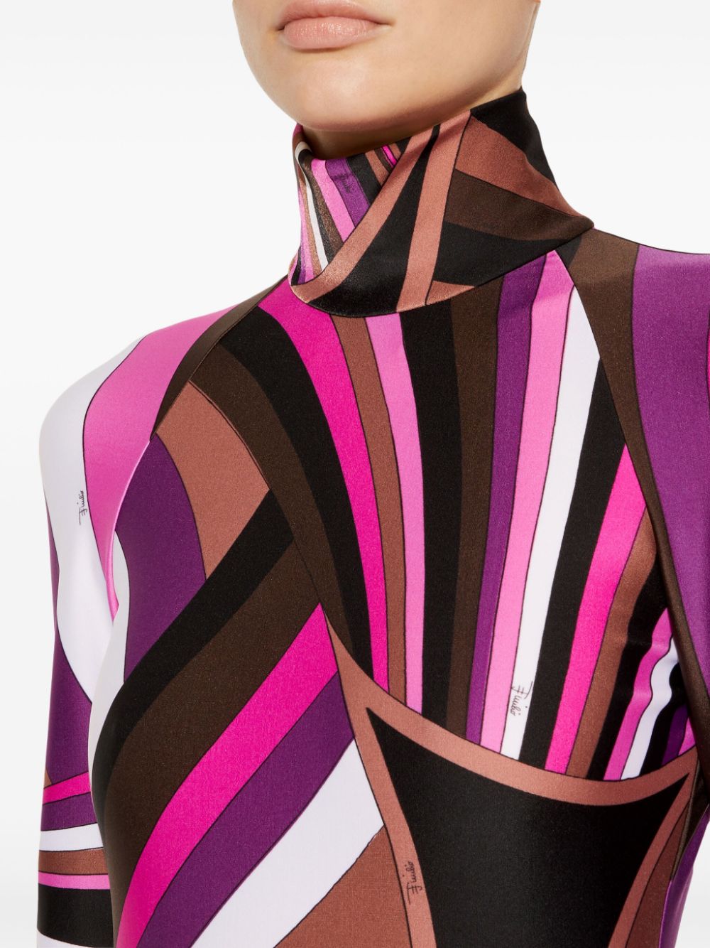 Pucci-Inspired Fuchsia Graphic Print Mock Neck Sweater image 4