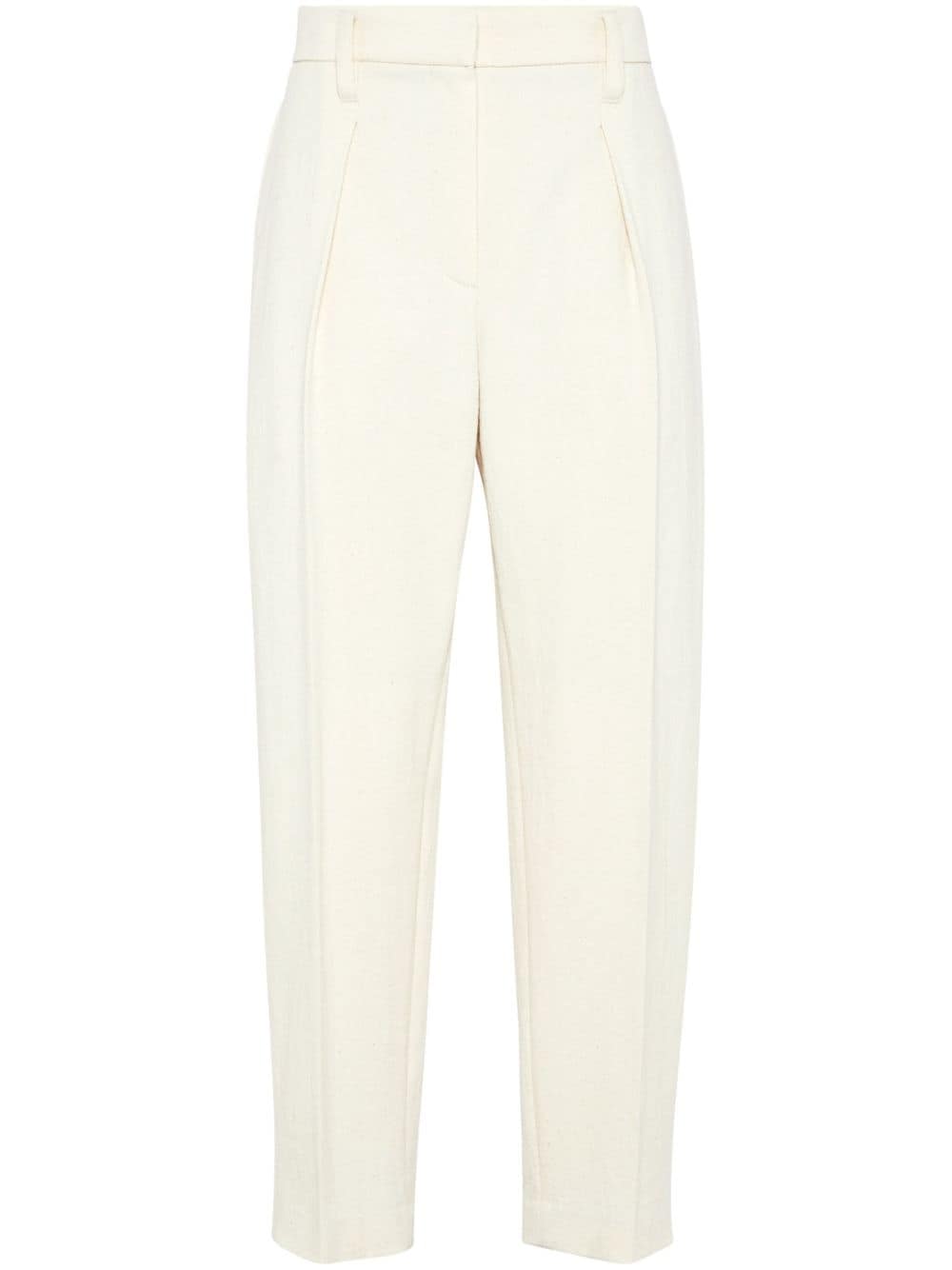 Brunello Cucinelli White Cotton Blend Trousers with Chain Detail image 0