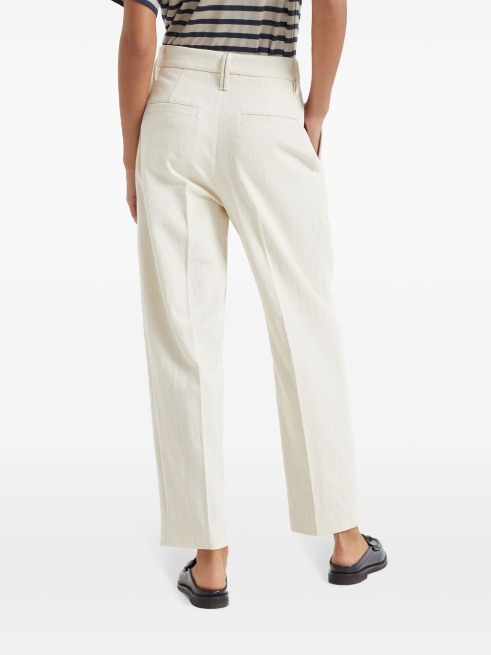 Brunello Cucinelli White Cotton Blend Trousers with Chain Detail image 1