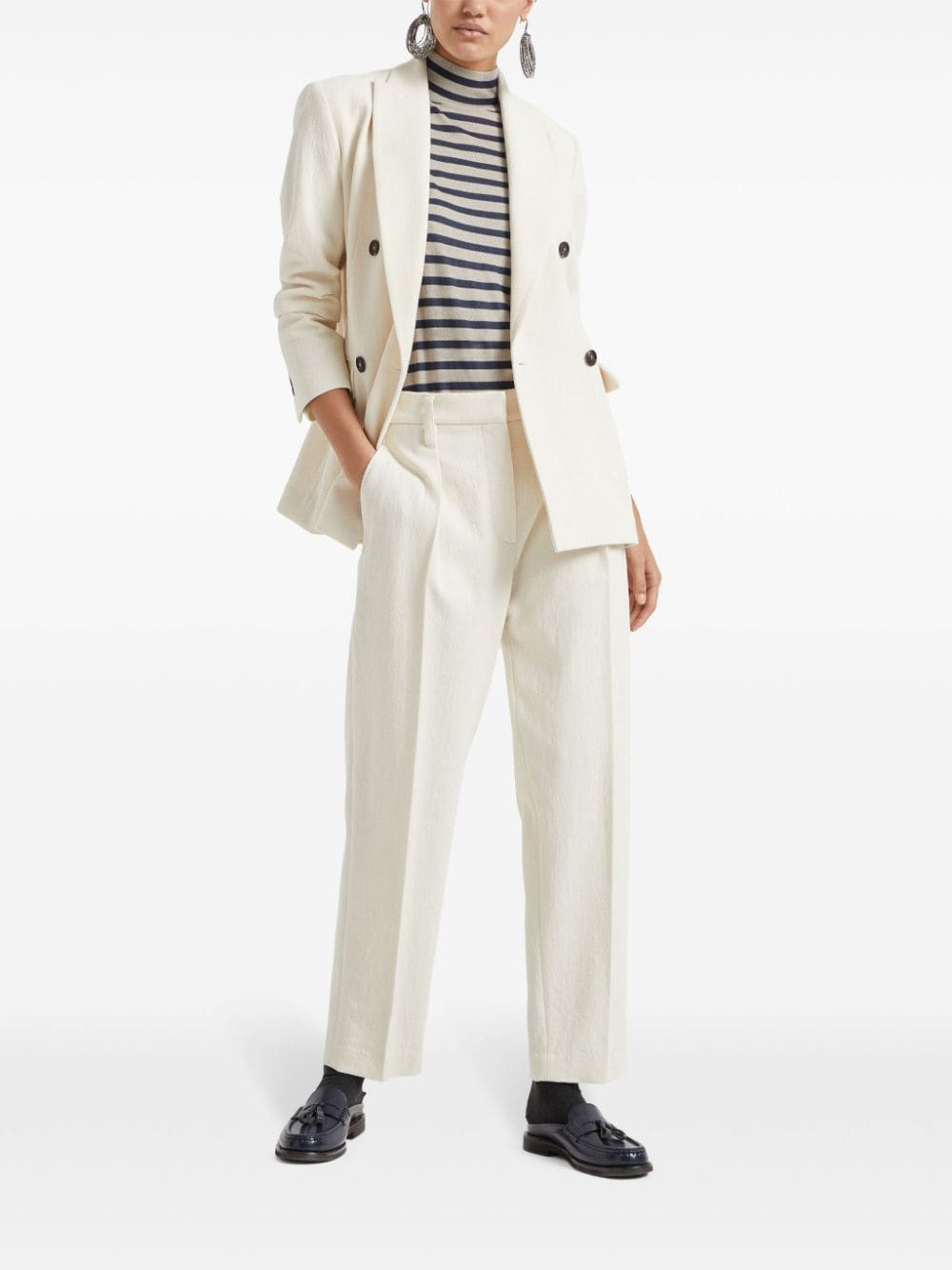 Brunello Cucinelli White Cotton Blend Trousers with Chain Detail image 2