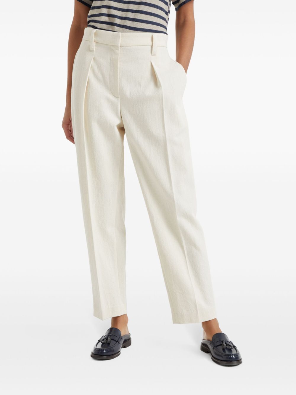 Brunello Cucinelli White Cotton Blend Trousers with Chain Detail image 4