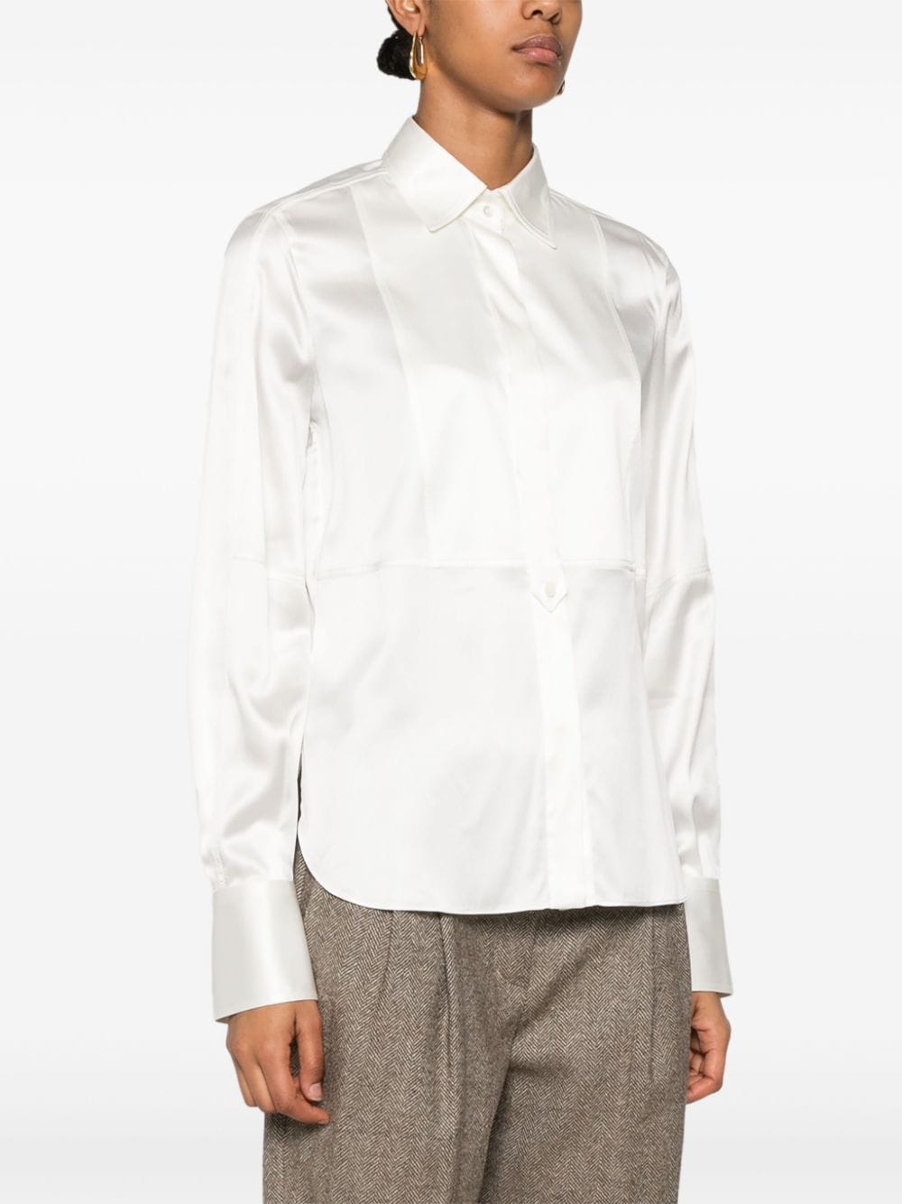 Brunello Cucinelli White Stretch-Silk Satin Shirt image 3