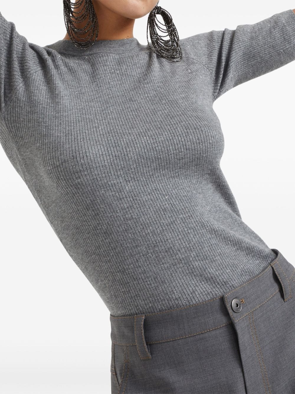 Brunello Cucinelli Heather Grey Ribbed Knit Sweater image 1