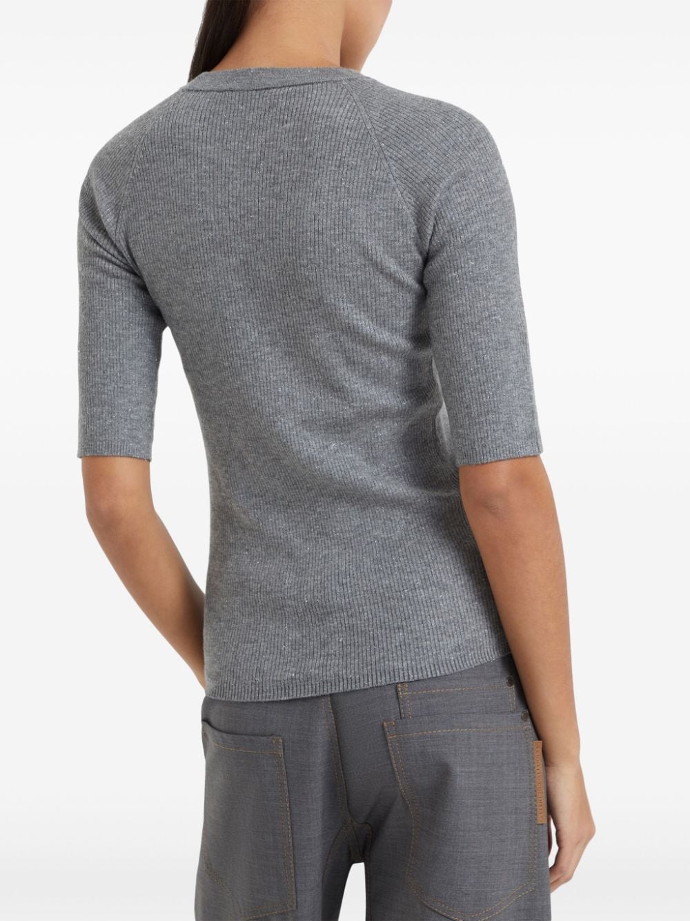 Brunello Cucinelli Heather Grey Ribbed Knit Sweater image 2