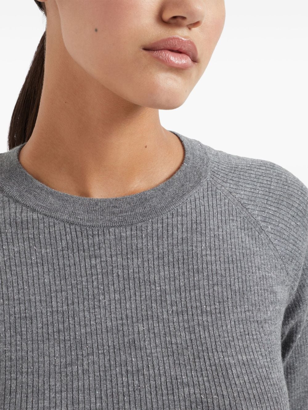 Brunello Cucinelli Heather Grey Ribbed Knit Sweater image 5