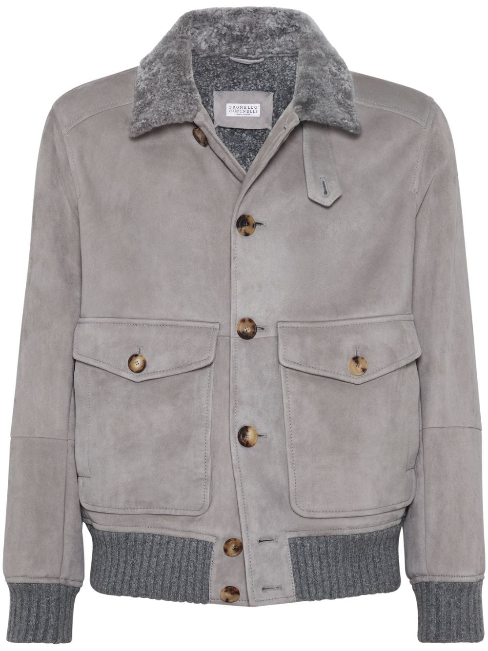 Brunello Cucinelli Light Grey Suede Shearling Collar Jacket image 0