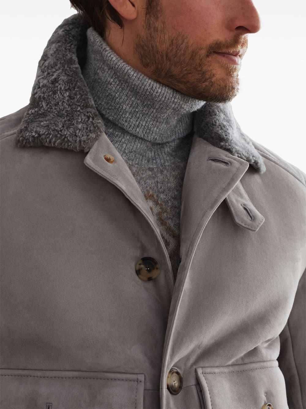 Brunello Cucinelli Light Grey Suede Shearling Collar Jacket image 4