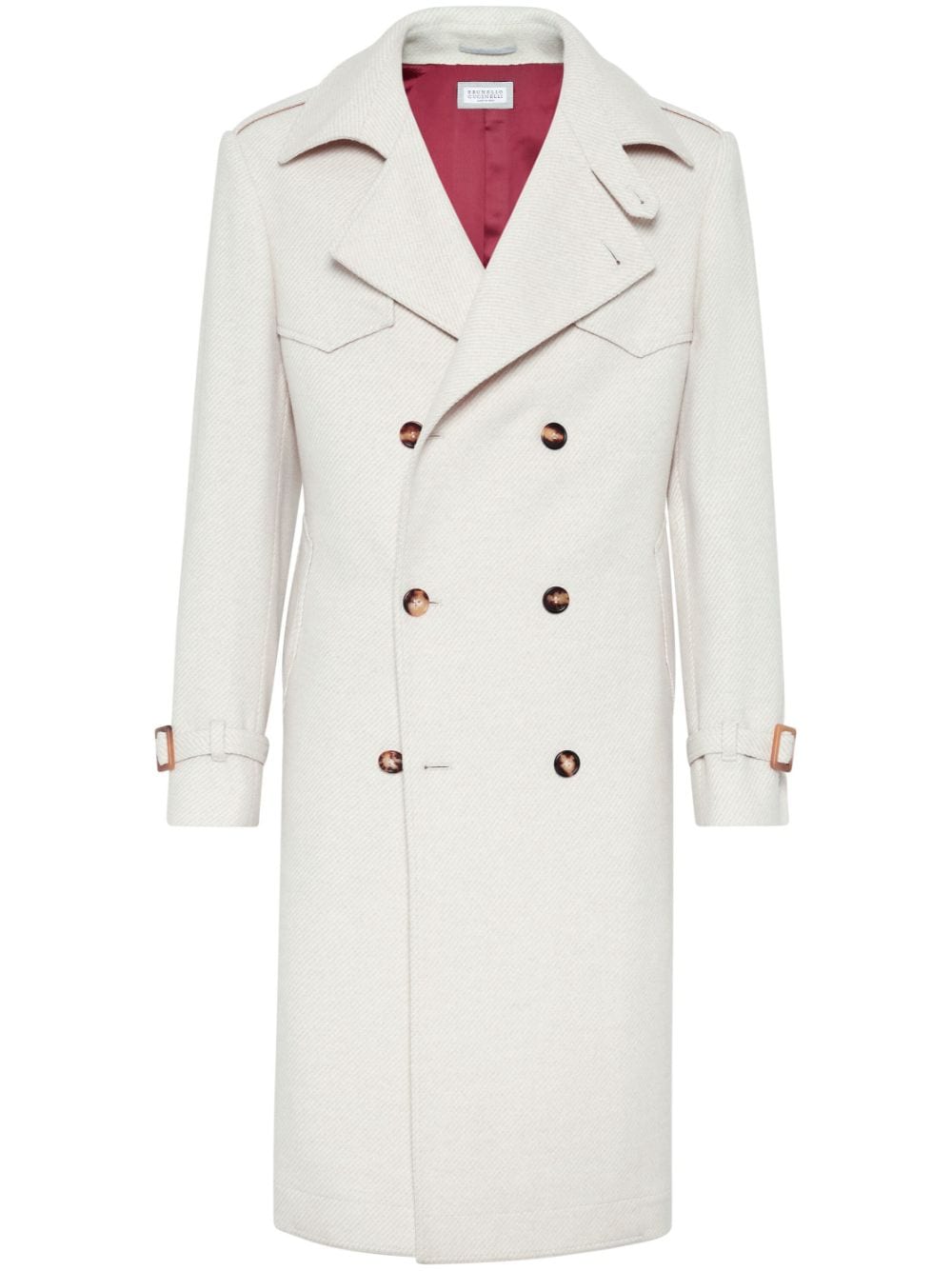 Brunello Cucinelli Cream Diagonal Stripe Wool-Silk-Cashmere Blend Coat image 0